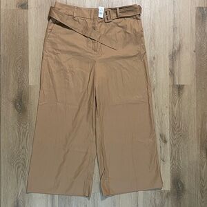 LOFT Camel Cropped wide leg Trousers with Belt size 14 NWT